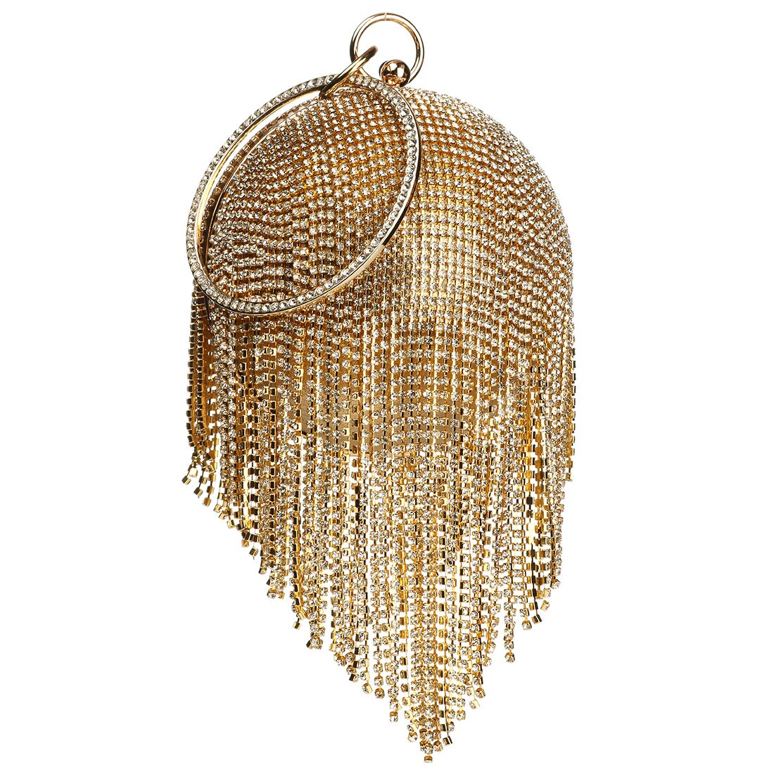 Diamond Tassel Basketball Metal Crystal Clutch Purse w/ Ring Handle