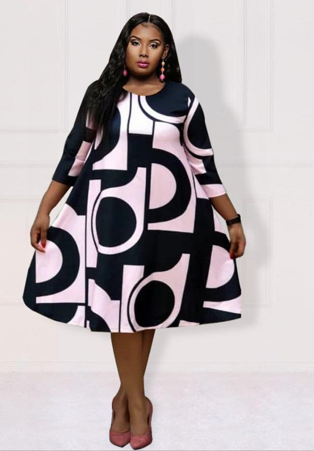 Abstract Pattern Midi Elegant Dress to 4X Plus