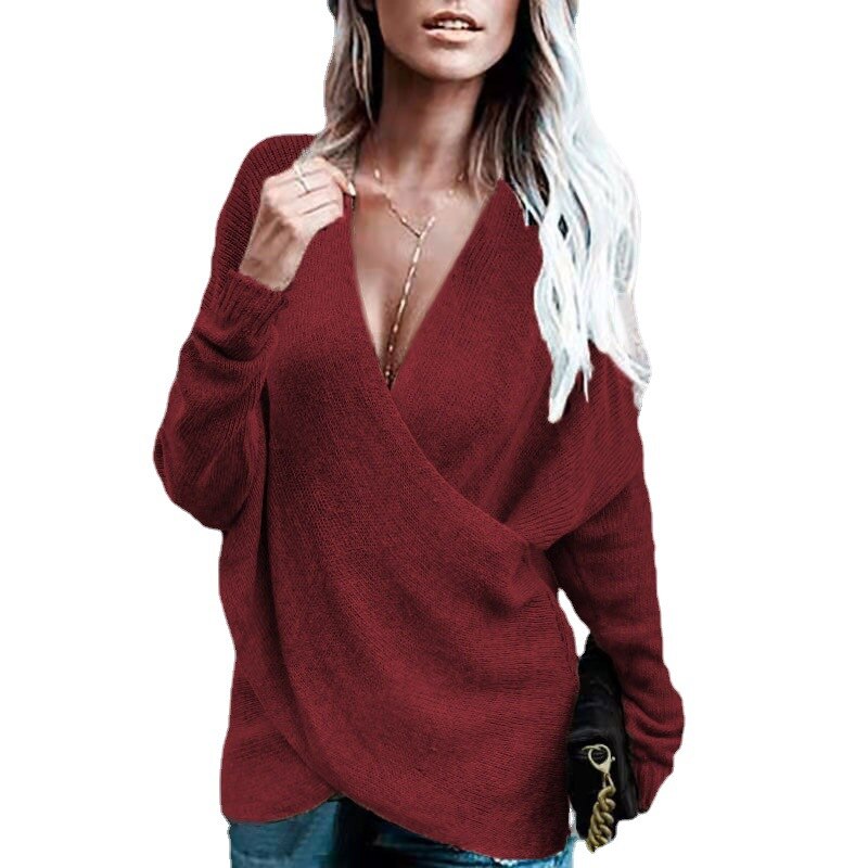 Loose Oversized Women's Solid Color V-Neck Sweater to 3X Plus