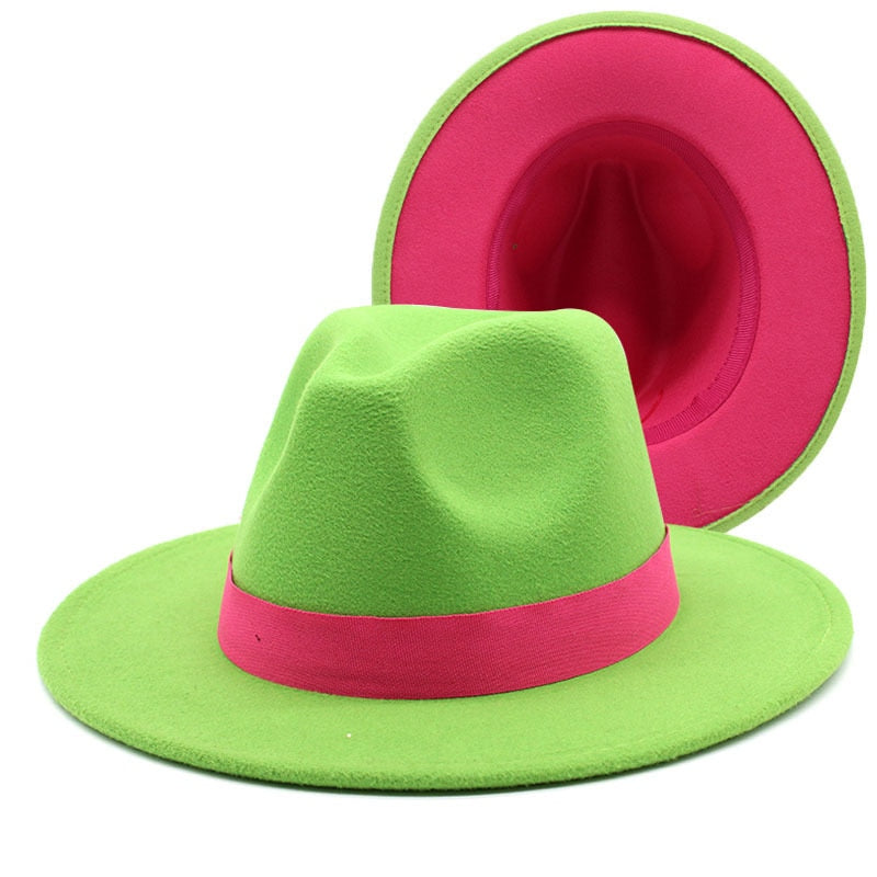 Patchwork Wide Brim Two Tone Felt Fedora Hat