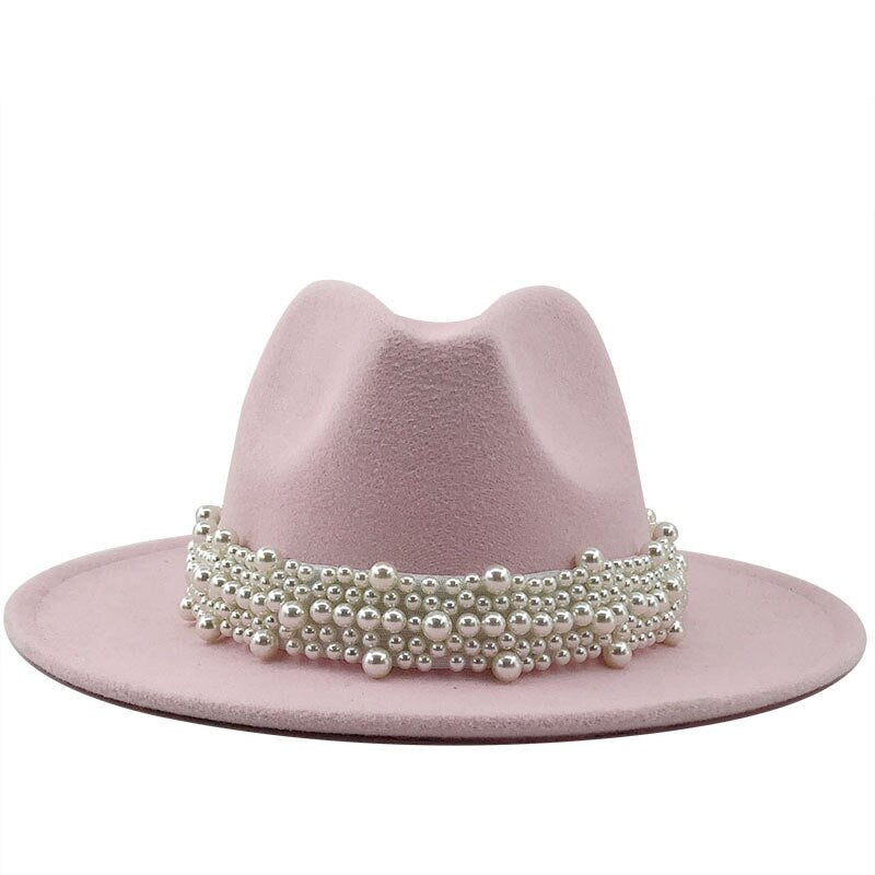 Pearl Ribbon Felt Fedora Hat