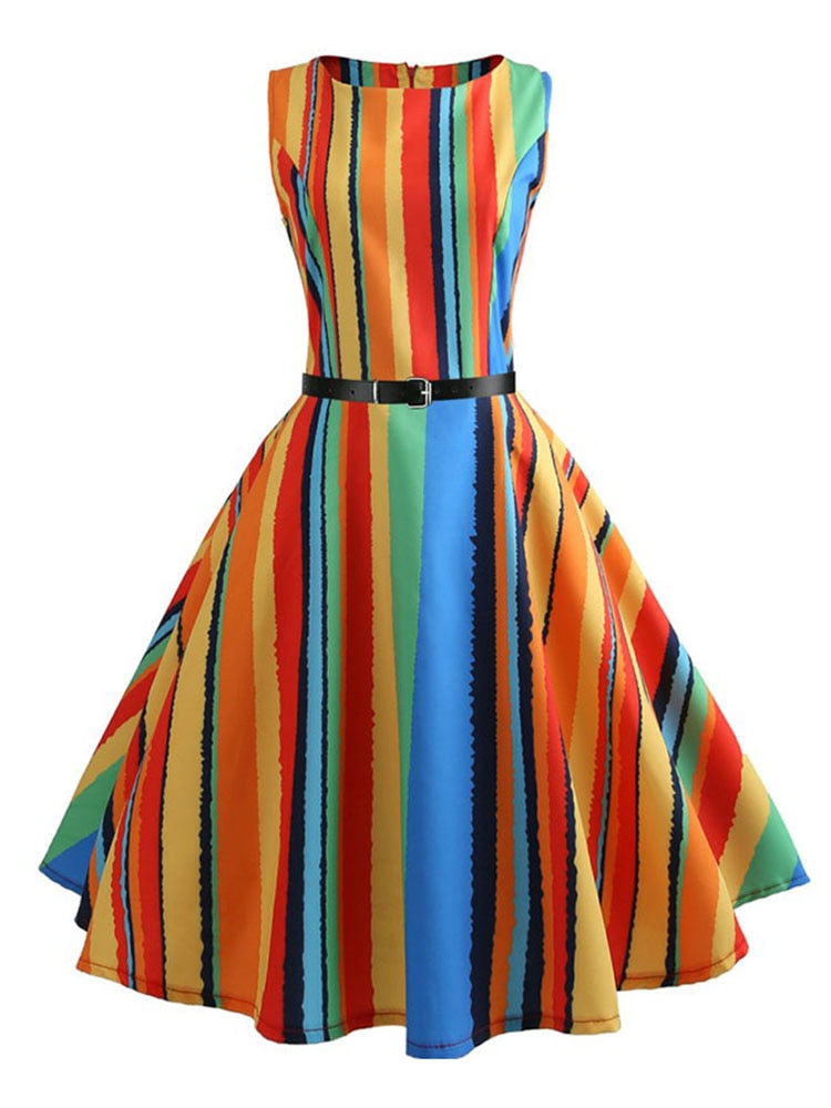 Hepburn 50's 60's Retro Swing A-Line Dress W/ Belt