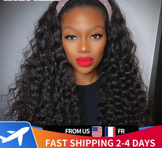 Deep Wave Brazilian 100% Human Hair Curly Headband Wig