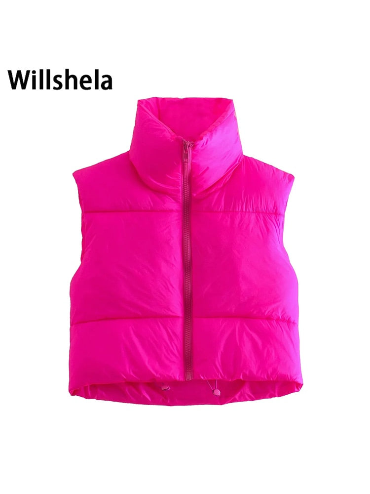 Cropped Ladies Puffer Sleeveless Ladies Down Mini Vest-9 Colors