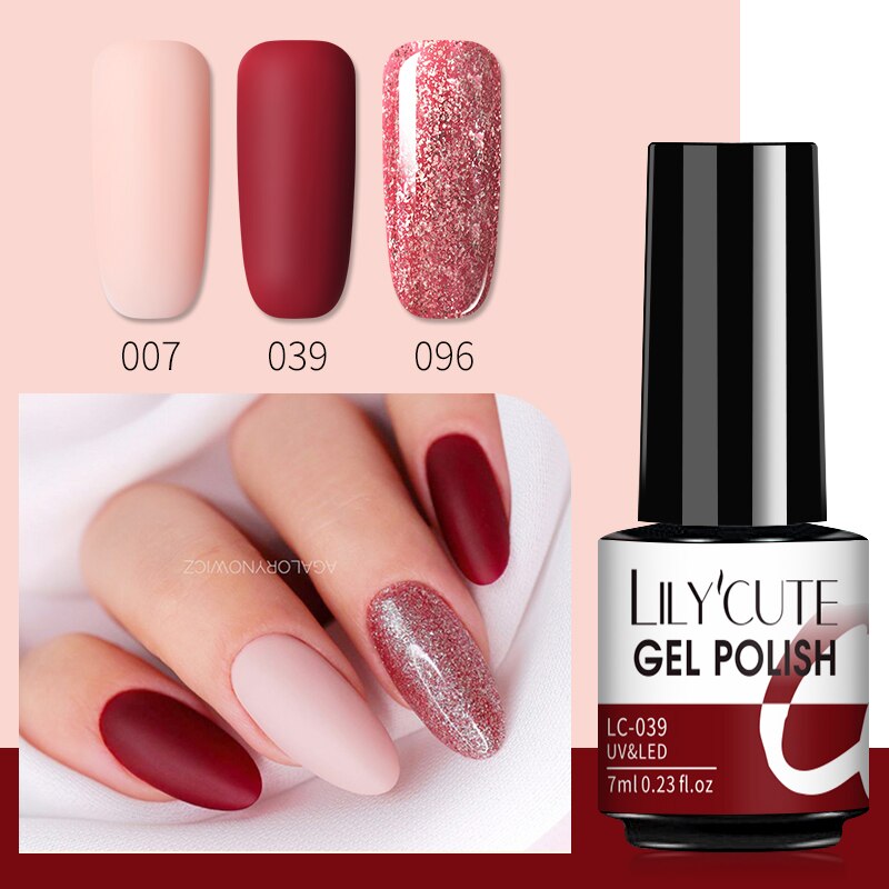 3 Piece Gel Polish Set: Winter Color Glitter Sequin Matte Effect Gel, Long Lasting Base Top Coat Nail Art Design