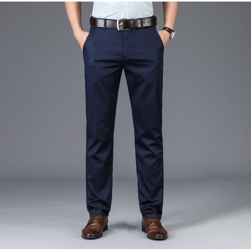 Men's Mid Waist Straight Formal Long Solid Color Slacks