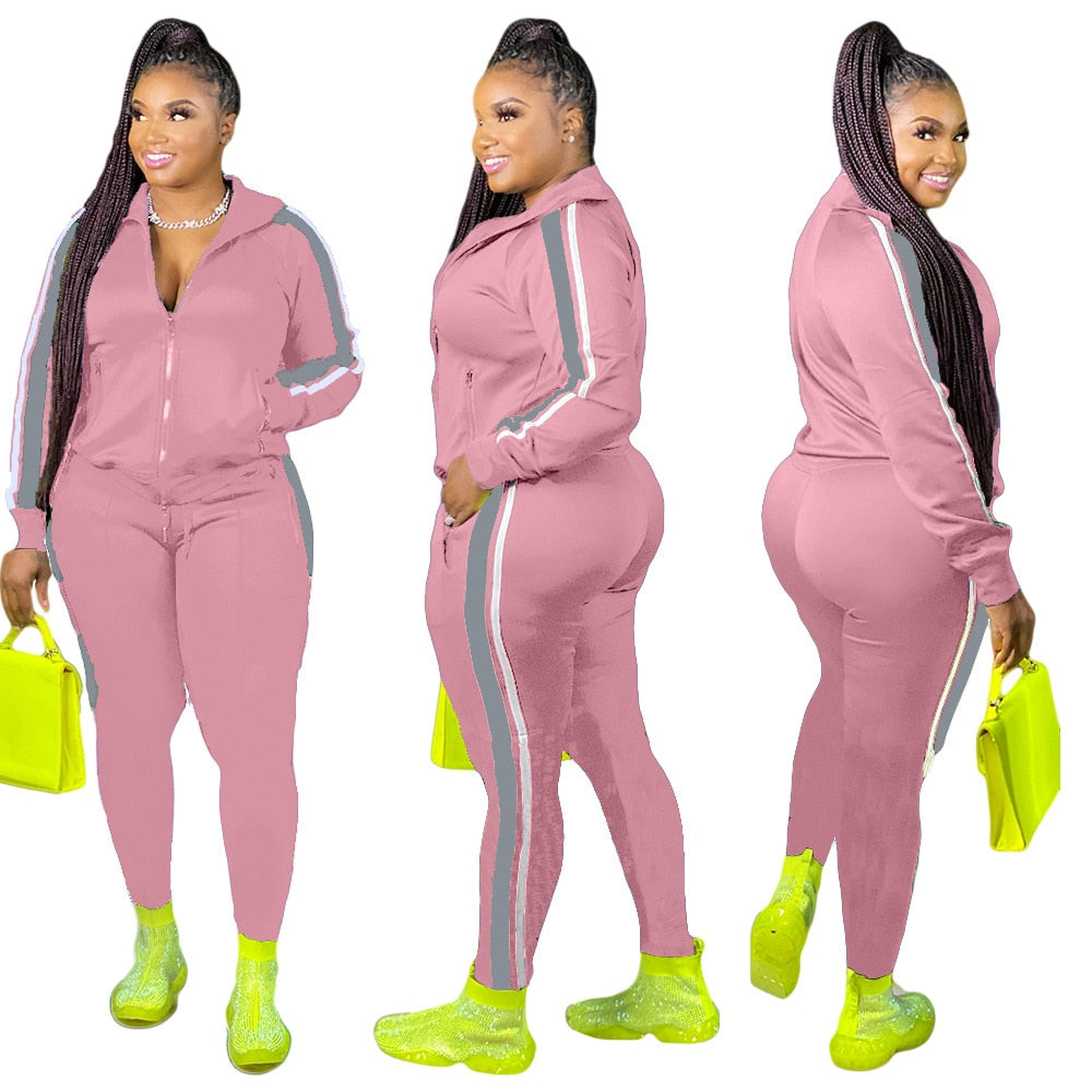 Women's Zipper Top Side Striped Tracksuit to 4X