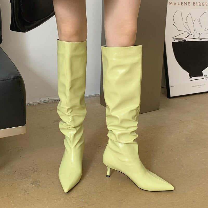 Pointed Toe Knee High Boots Thin High Heel Boots