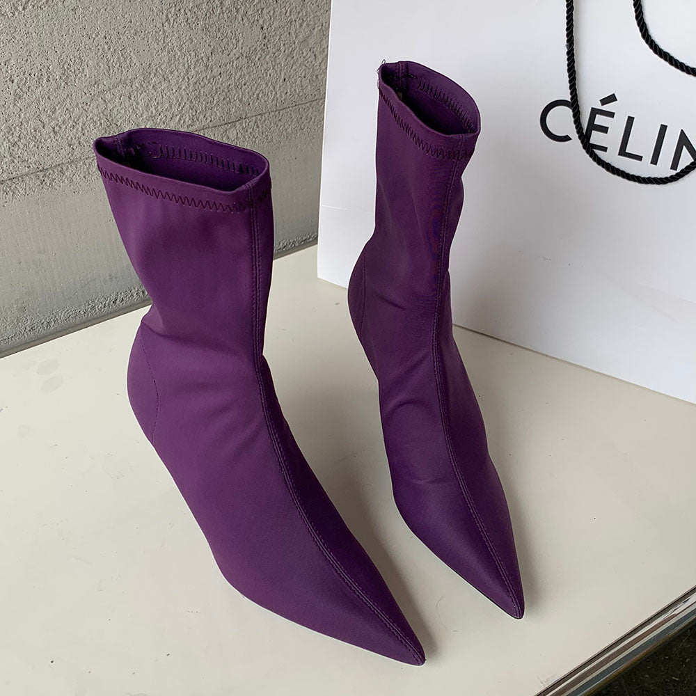 Colored Ladies Pointed Toe Stretch Ankle Boots