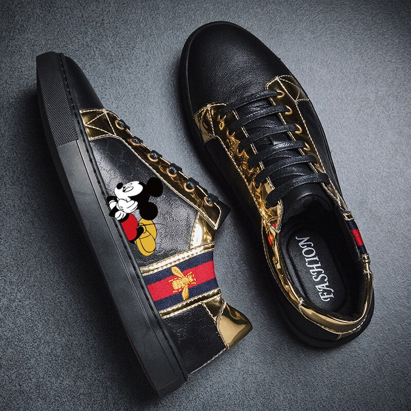 Mickey Mouse Customized Men's Leather Cartoon Sneakers