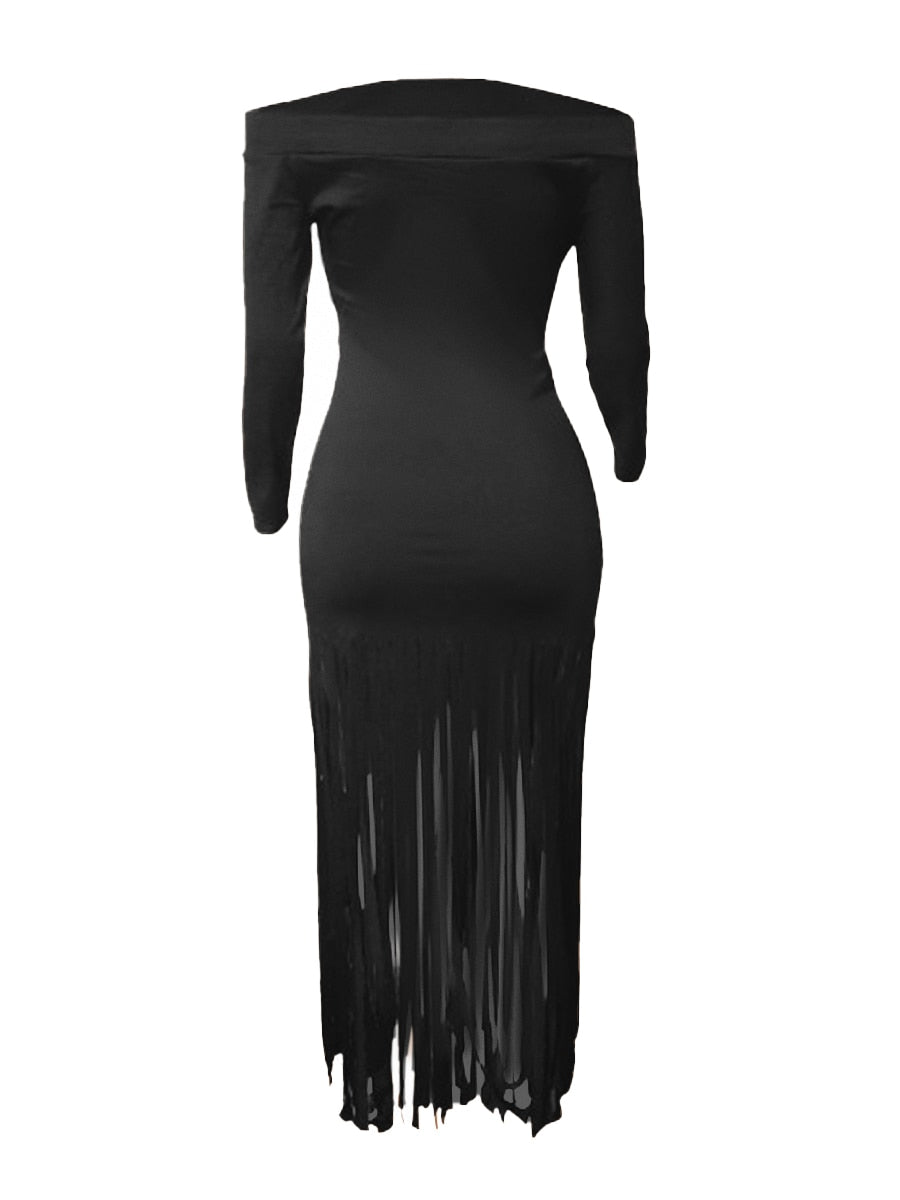 Off The Shoulder Tassel Design Bodycon Dress