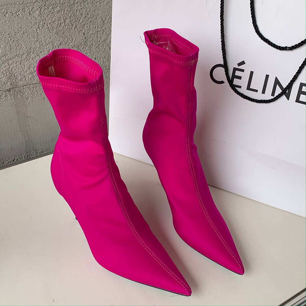 Colored Ladies Pointed Toe Stretch Ankle Boots