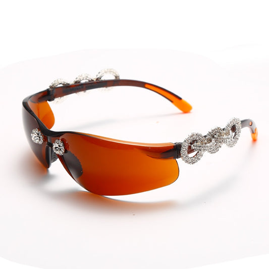 Metallic Diamond Y2K Rhinestone Chain Link Rimless UV400 Unisex Sunglasses