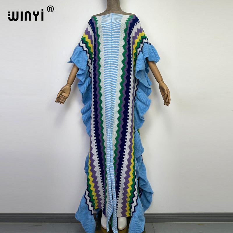 Knitted Rainbow Printed Comfort African Bohemian Dress