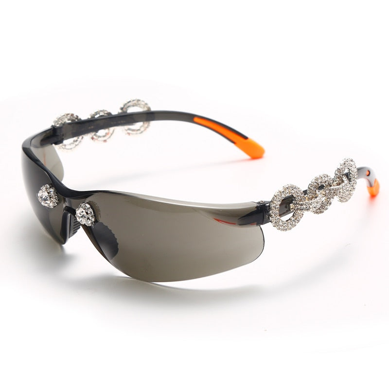 Metallic Diamond Y2K Rhinestone Chain Link Rimless UV400 Unisex Sunglasses