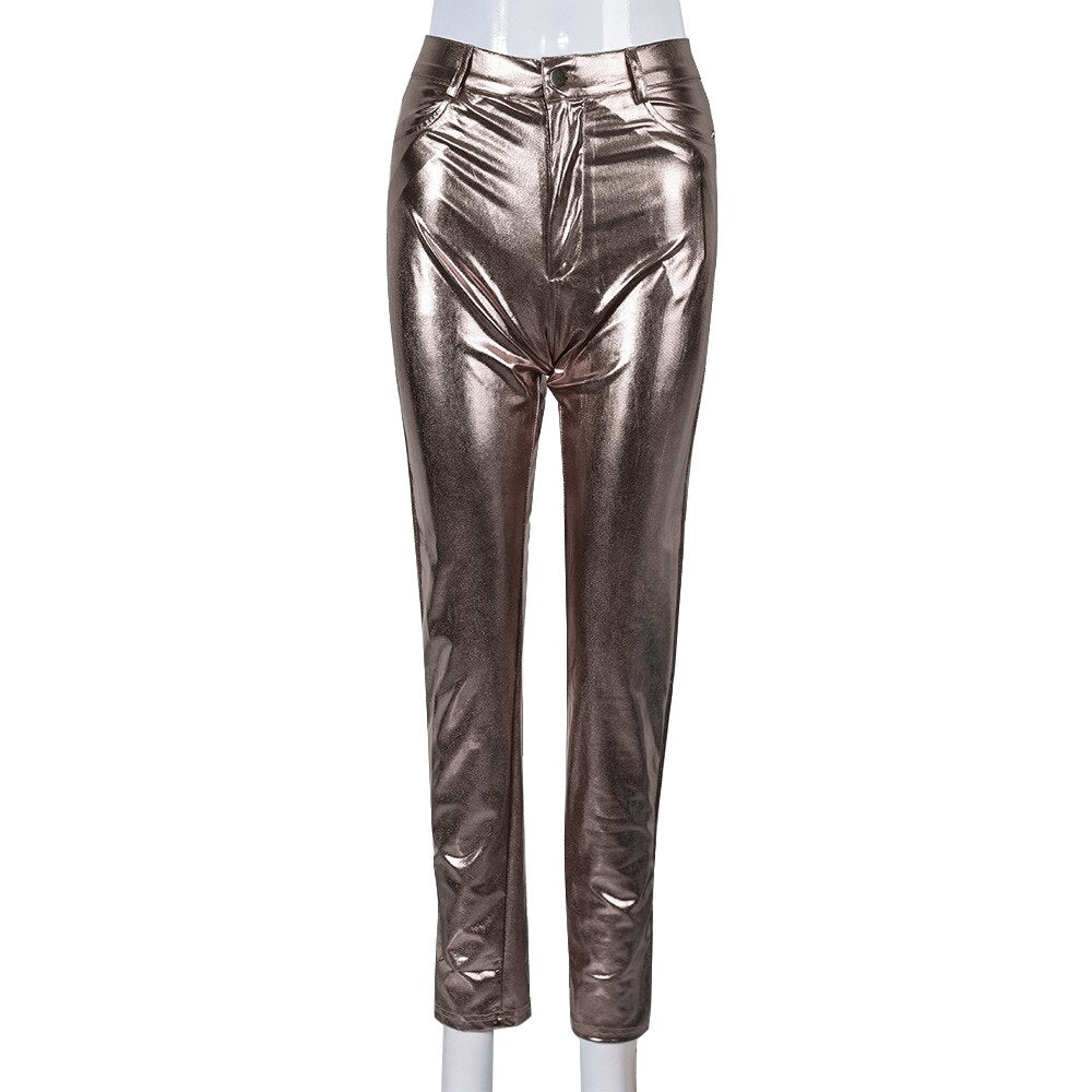 Metallic Shiny High Waisted Skinny Leggings