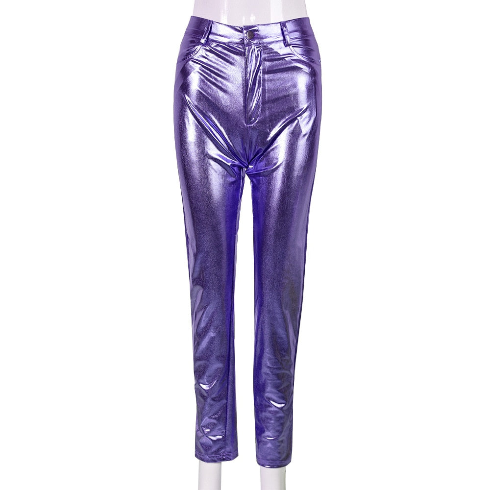 Metallic Shiny High Waisted Skinny Leggings