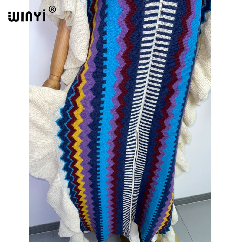 Knitted Rainbow Printed Comfort African Bohemian Dress