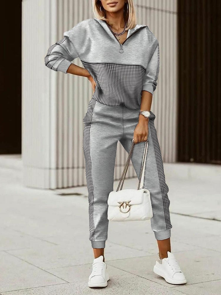 Geometric Printed Letter Long Sleeve Top & Pants 2-Piece Set