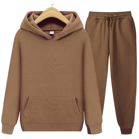 Men's Solid Color Hoodie + Pants 2-Piece Basic Tracksuit