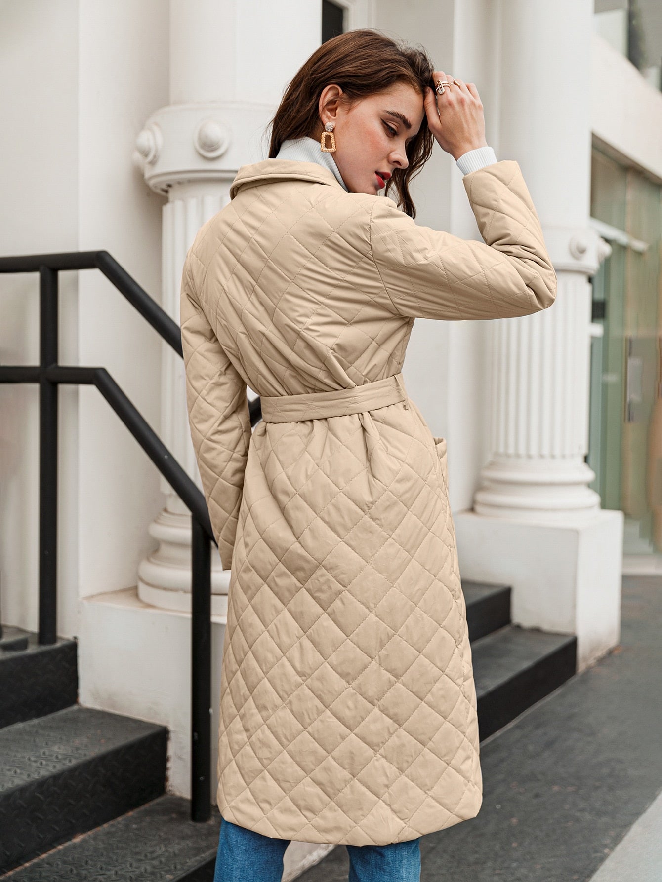 Quilted Ladies Down Trenchcoat w/ Belt