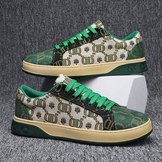 Men's Replica High End Monogram Lucky Green G Print Lace Up Sneakers