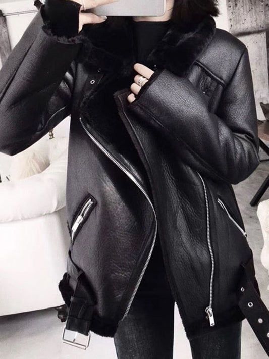 Fur Lined Faux Leather Aviator Jacket