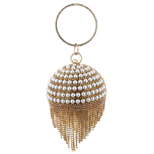 Diamond Tassel Basketball Metal Crystal Clutch Purse w/ Ring Handle