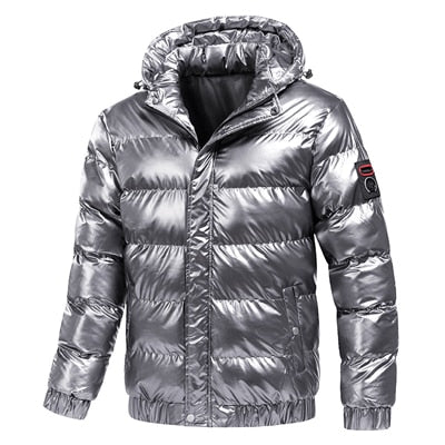 Men's Shiny Down Hooded Thermal Bomber Jackets