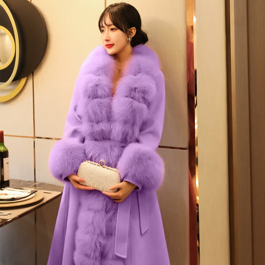 Double-Sided Cashmere Detachable Fox Fur Collar X-Long Coat