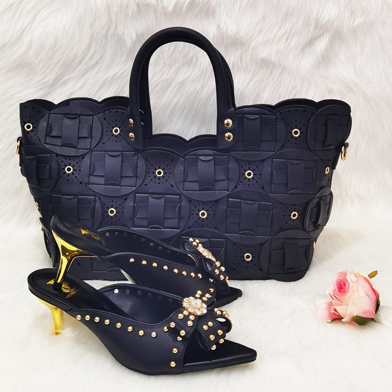 Rivet Style Shoe & Bag to Match in Color Nigerian Design Purse Set