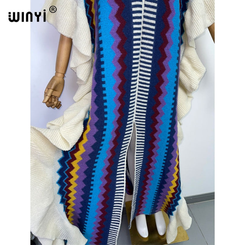 Knitted Rainbow Printed Comfort African Bohemian Dress