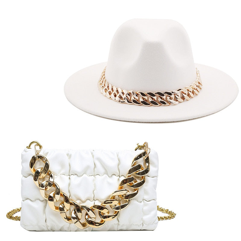 Fedora Gold Chain Hat & Purse Set