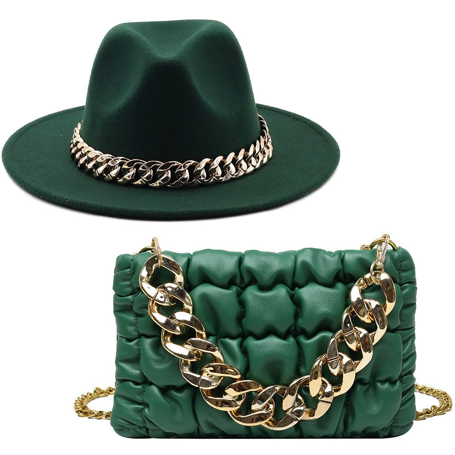 Fedora Gold Chain Hat & Purse Set