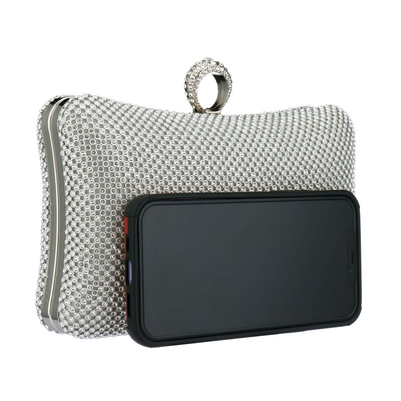 Metal Clasp Evening Clutch Handbag  w/ Chain Straps