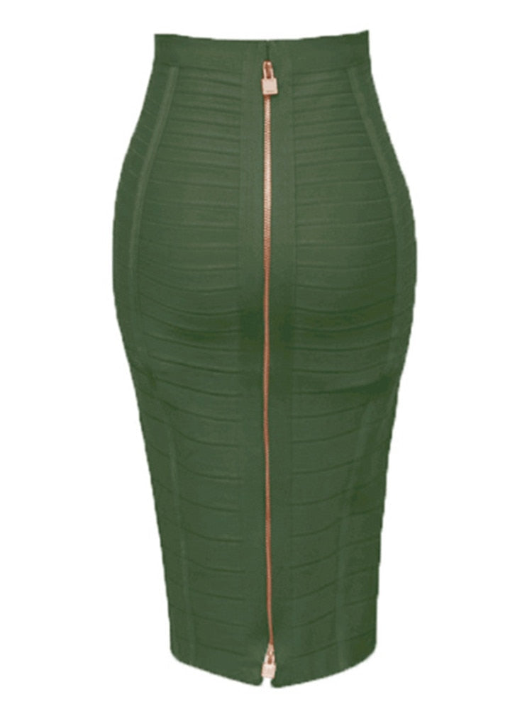 Solid Zipper Back Bandage Elastic Maxi Pencil Skirt