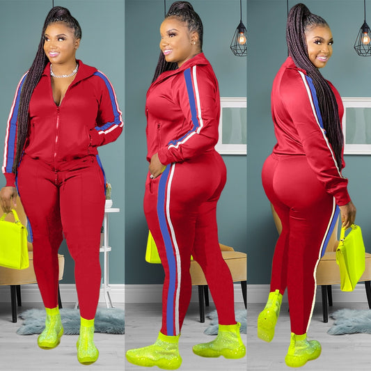 Women's Zipper Top Side Striped Tracksuit to 4X