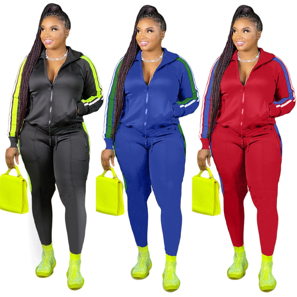 Women's Zipper Top Side Striped Tracksuit to 4X