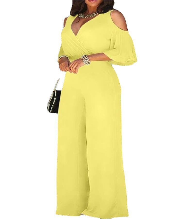 Bandage V-Neck Wide Leg Long Sleeved Jumpsuit