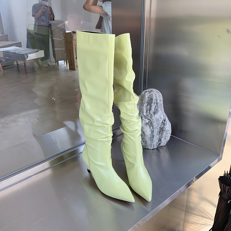 Pointed Toe Knee High Boots Thin High Heel Boots