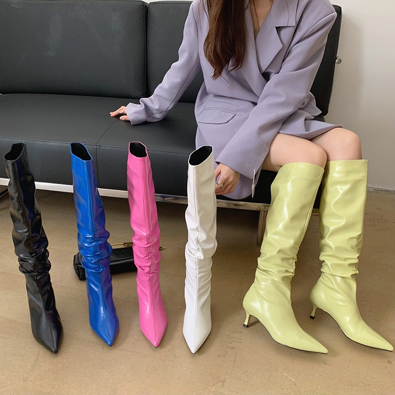 Pointed Toe Knee High Boots Thin High Heel Boots