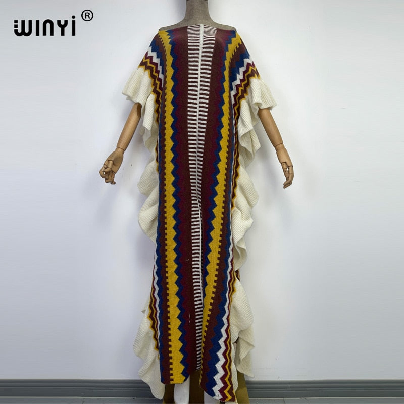 Knitted Rainbow Printed Comfort African Bohemian Dress