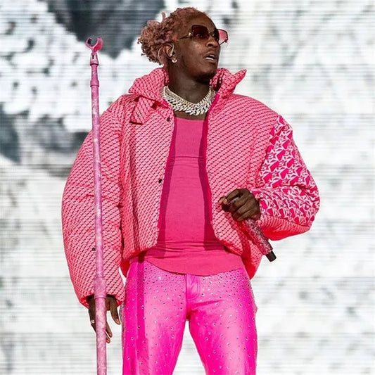 Unisex Young Thug Pink Puffer High Street Loose Jacket Down