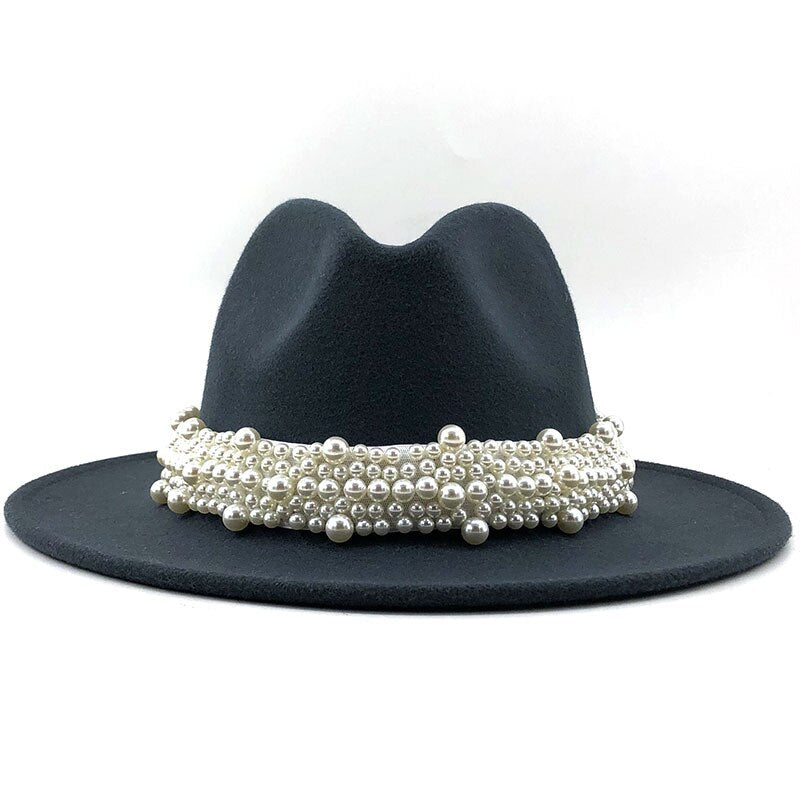 Pearl Ribbon Felt Fedora Hat