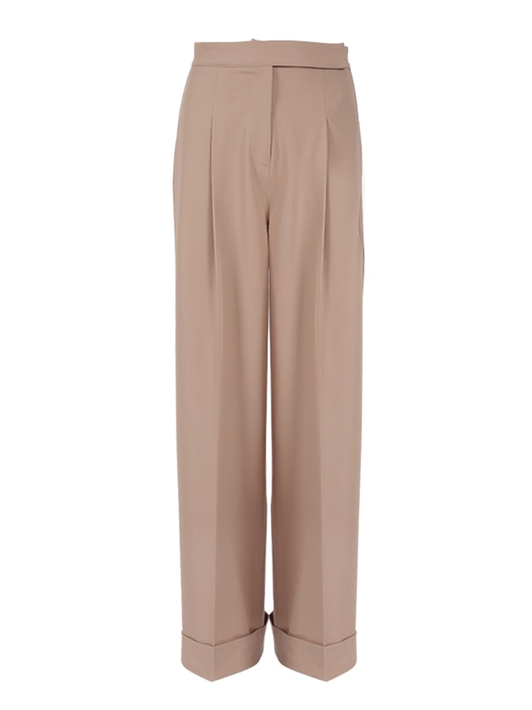 Ladies Office Trousers Women High Waist Pants Pleated Wide Leg Slacks