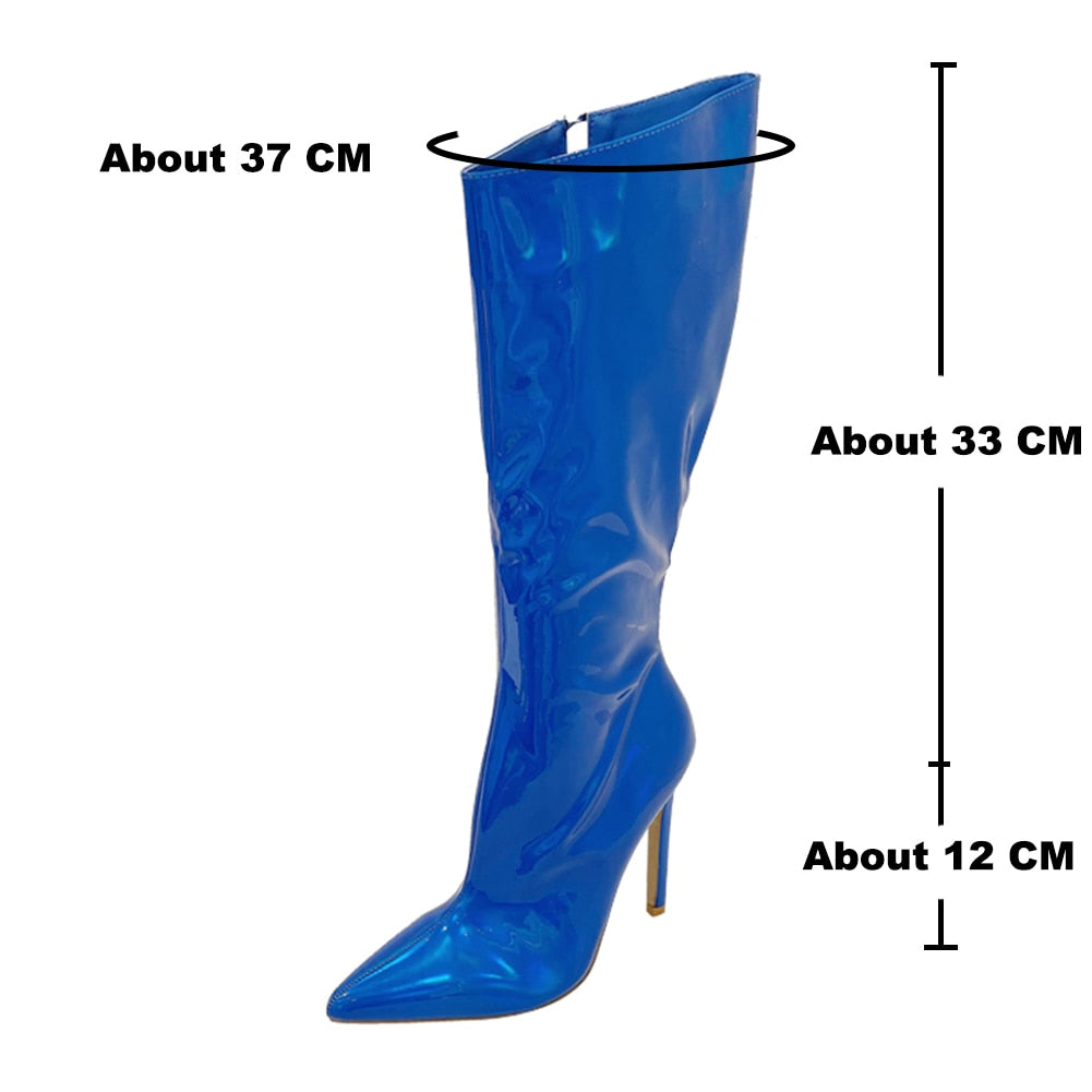 Metallic Leather Pointed Toe Stiletto Heel Thigh High Boots