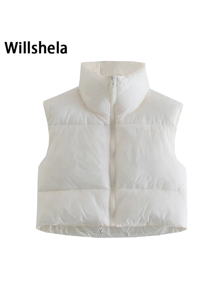 Cropped Ladies Puffer Sleeveless Ladies Down Mini Vest-9 Colors