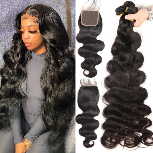 Malaysian Body Wave Lace Frontal Closure With Bundles 100% Human Hair Bundles With Frontal Closure Remy Hair