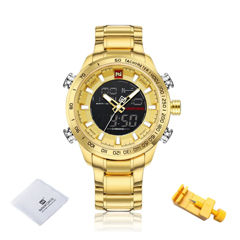 Men's Gold Quartz LED Waterproof Watches