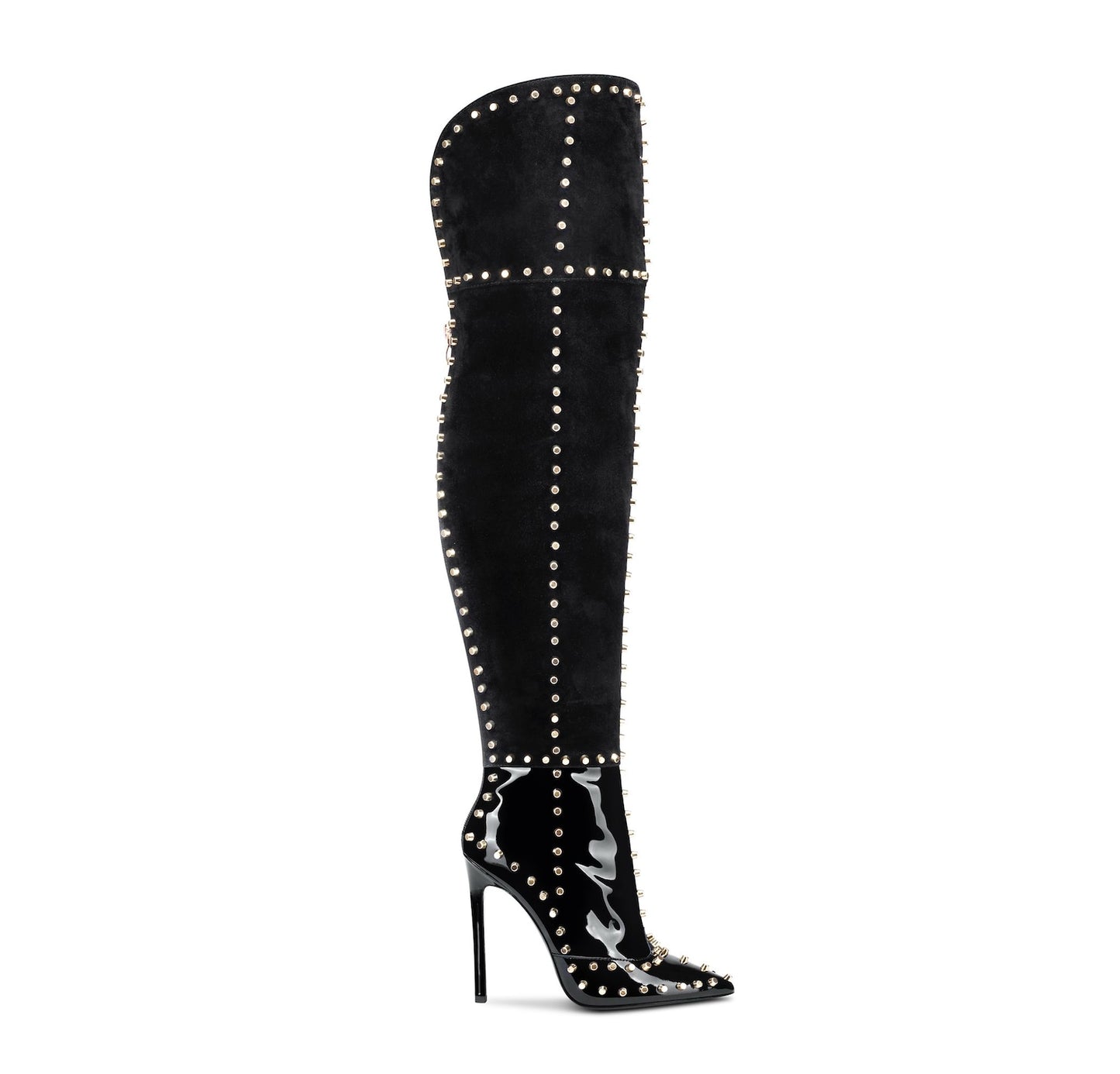 Metallic Rivet Over-the-Knee Thin High Heel Pointed Toe Boots